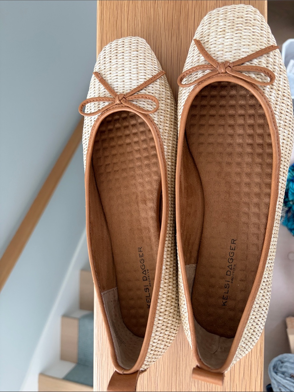 Kelsi Dagger Cream Woven Ballet Flats with Tan Trim